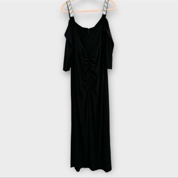 R&M Richards Black Cold Shoulder Gown with Rhinestone Detail Straps - 22W - NWT - Picture 4 of 10